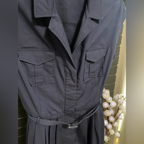 LIZ CLAIBORNE Navy Blue Sleeveless A Line Dress with Belt - Picture 2 of 10
